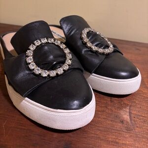 Karl Lagerfeld Black Leather Slide Sneakers Size 8